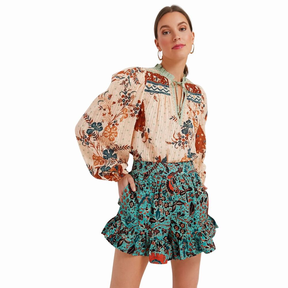 Ulla Johnson Womens Top Brown Hummingbird Rana Blouse Puff Sleeve Boho Size 6